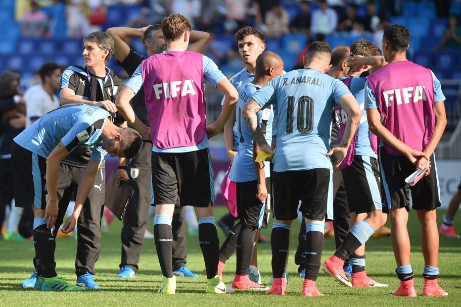 La delusione dei giocatori dell&#39;Uruguay. Afp